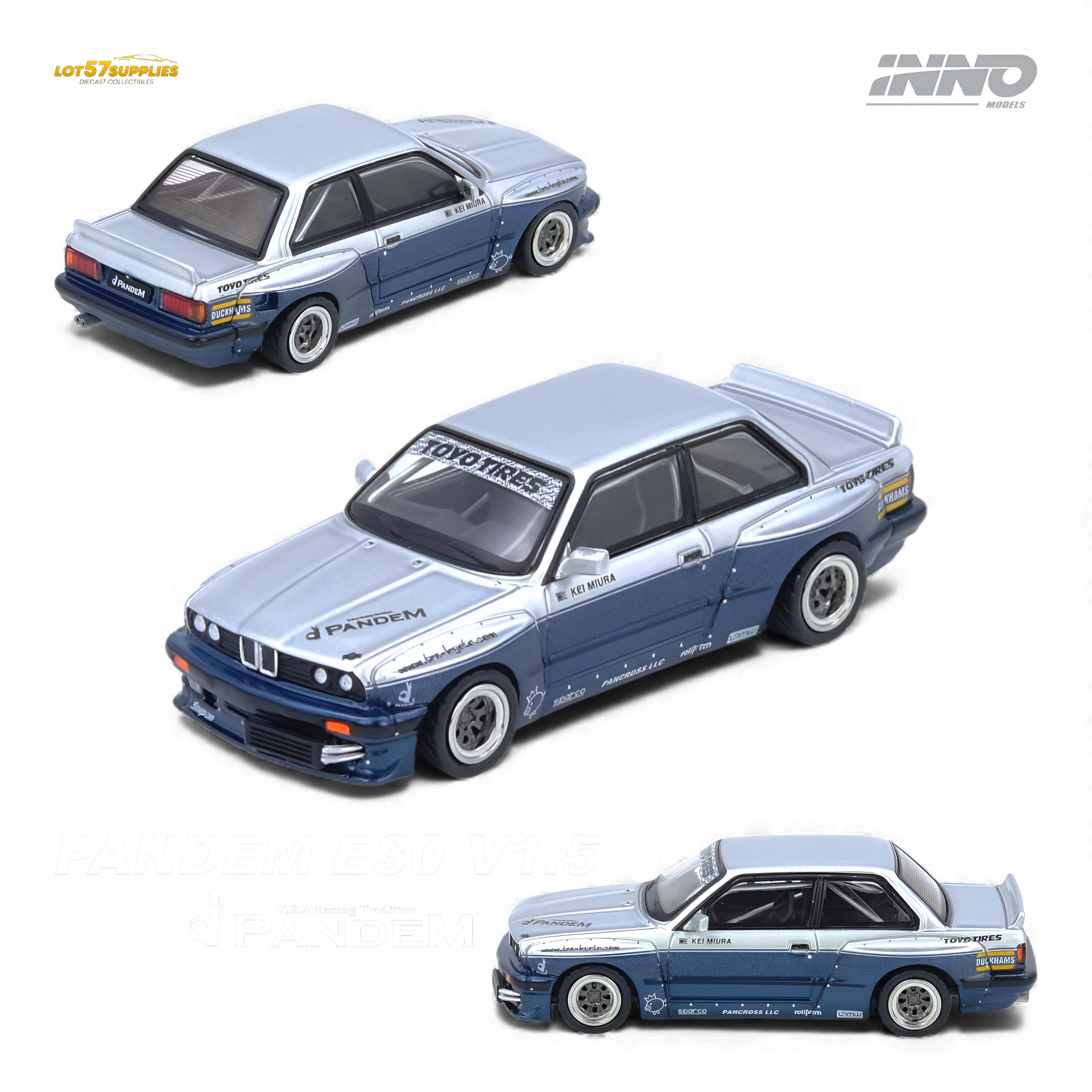(Pre-Order) INNO64 Pandem E30 M3 Silver/Blue 1:64